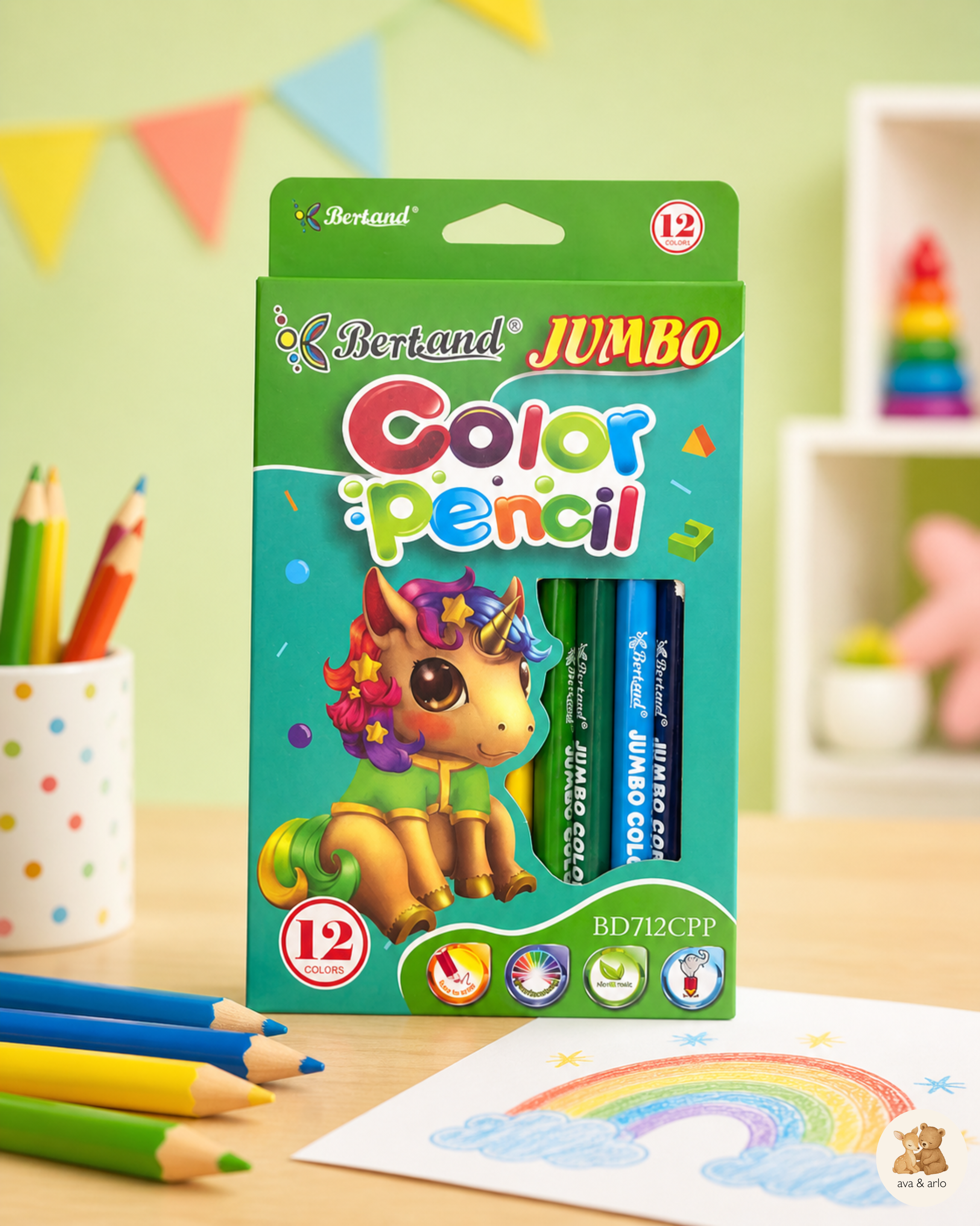 Jumbo Color Pencils Set for Kids (12 Colors) | Easy Grip Coloring Pencils