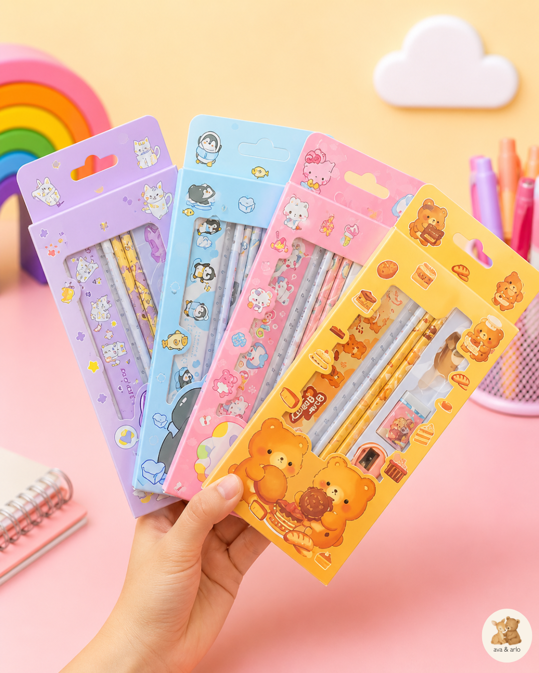Kids Cute Stationery Set | Pencil Set with Eraser, Sharpener and Ruler